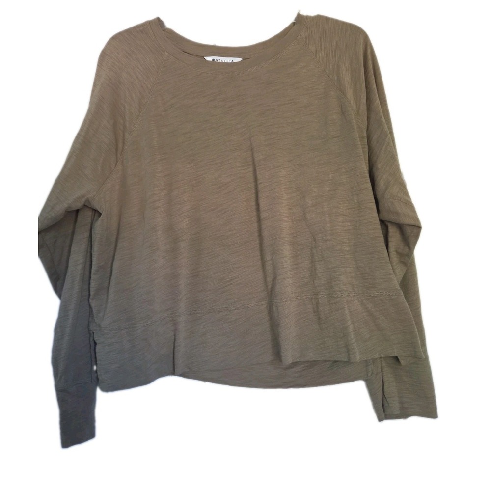 Athleta Classic Slub Shirt Top Women XL Green Cotton Long Sleeve